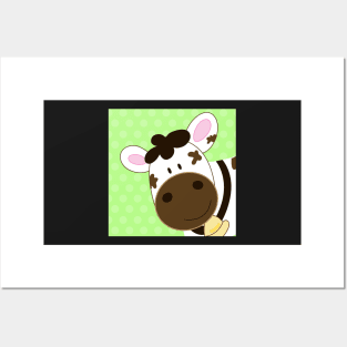 Cute Happy Cow -  Green Posters and Art